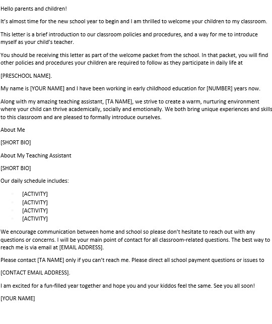 6 Templates to Help You Write a Preschool Letter to Parents Vanco